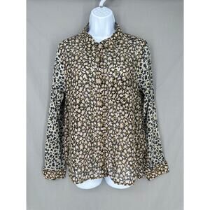 Holding Horses Anthropologie Top Womens 8 Black Floral Yellow Button Boho Garden